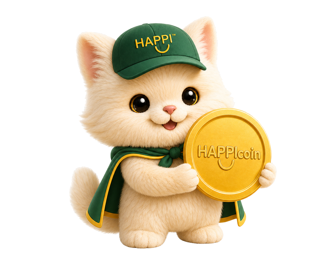 Creamy holding a HAPPIcoin